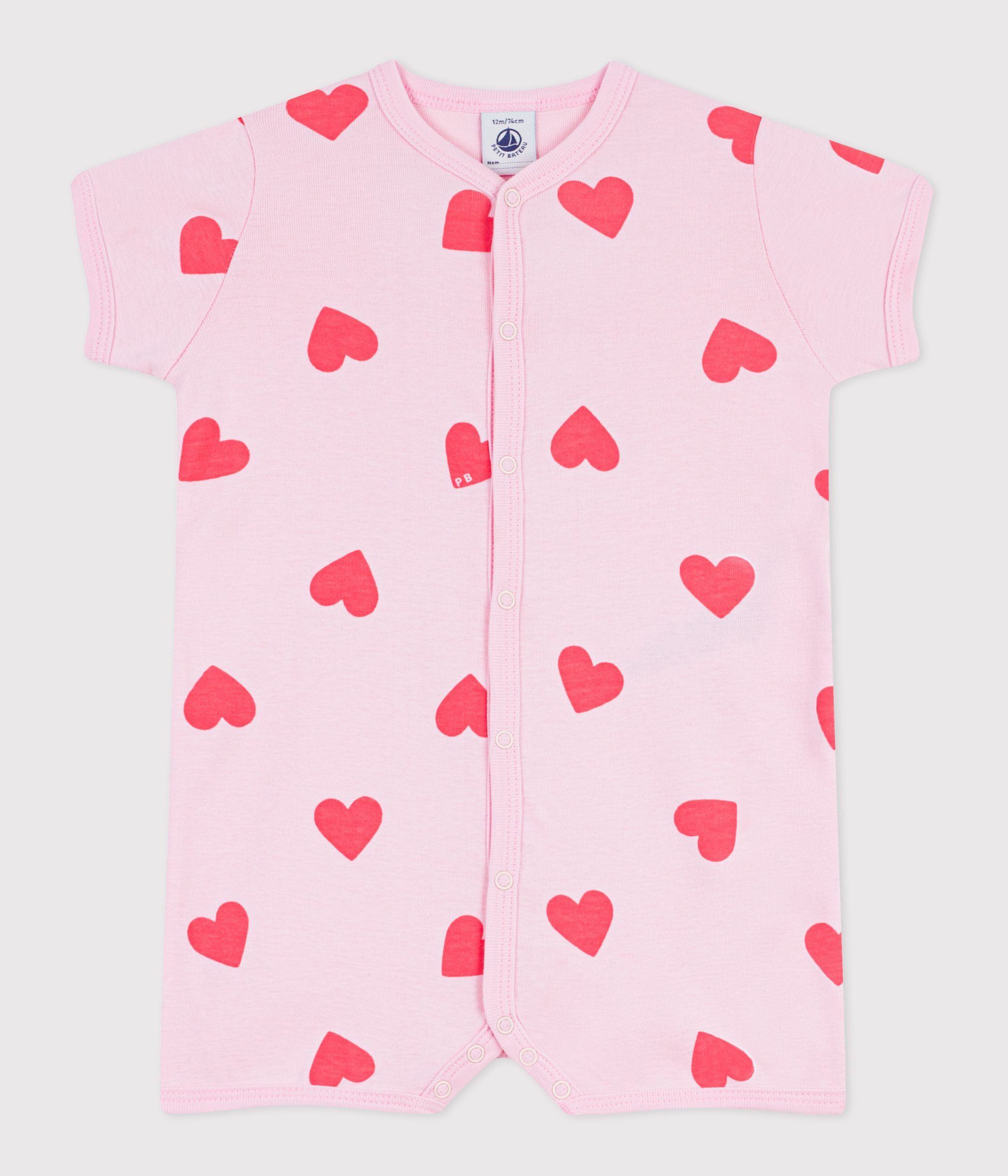 Babies' short heart print cotton jumpsuit