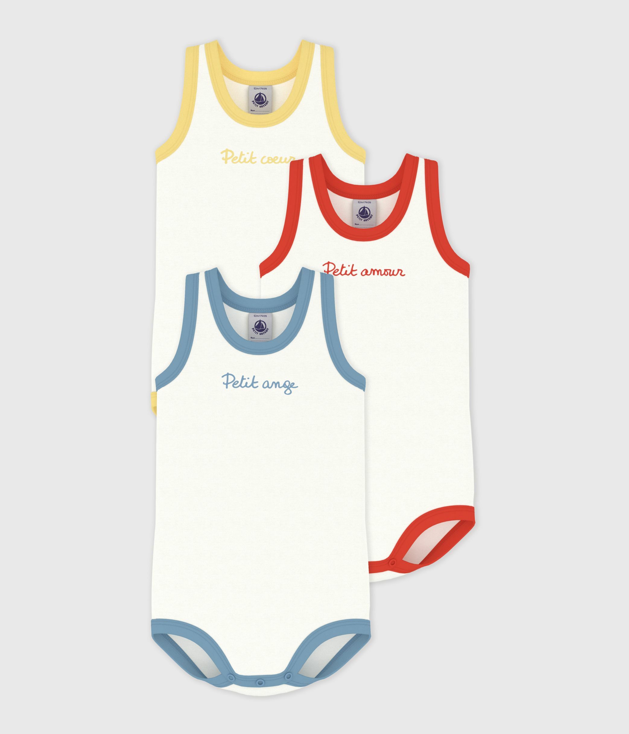 Pack of babies' plain sleeveless cotton bodies