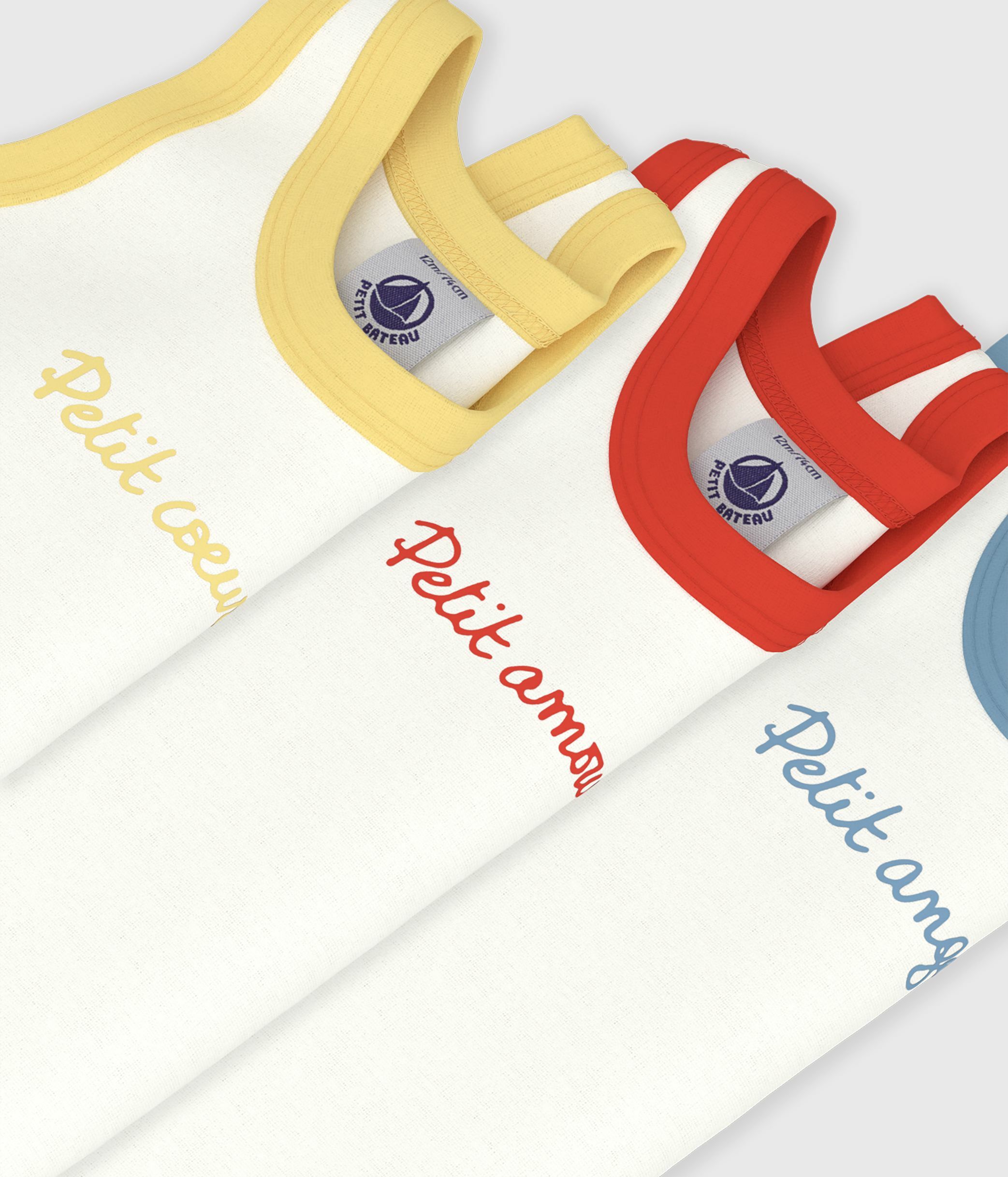 Pack of babies' plain sleeveless cotton bodies