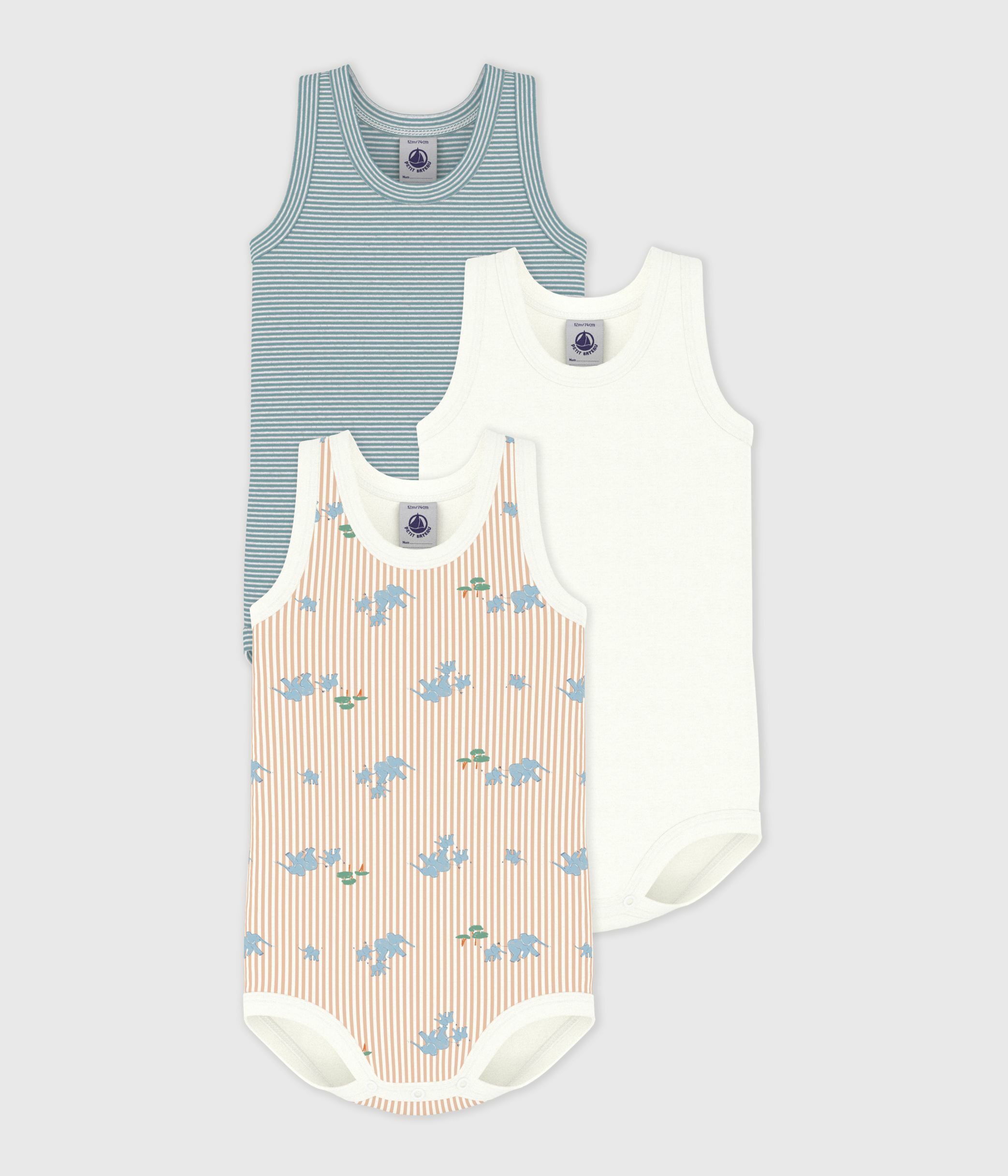 Pack of babies' sleeveless elephant print cotton bodies