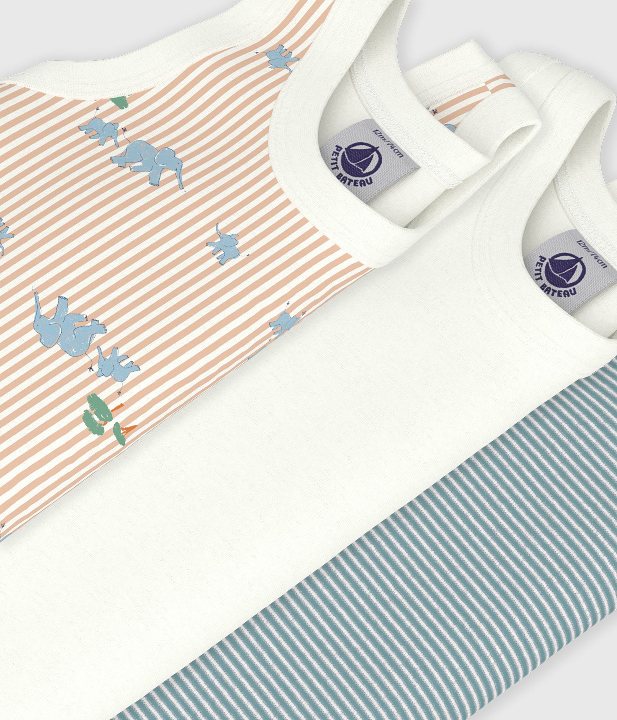 Pack of babies' sleeveless elephant print cotton bodies