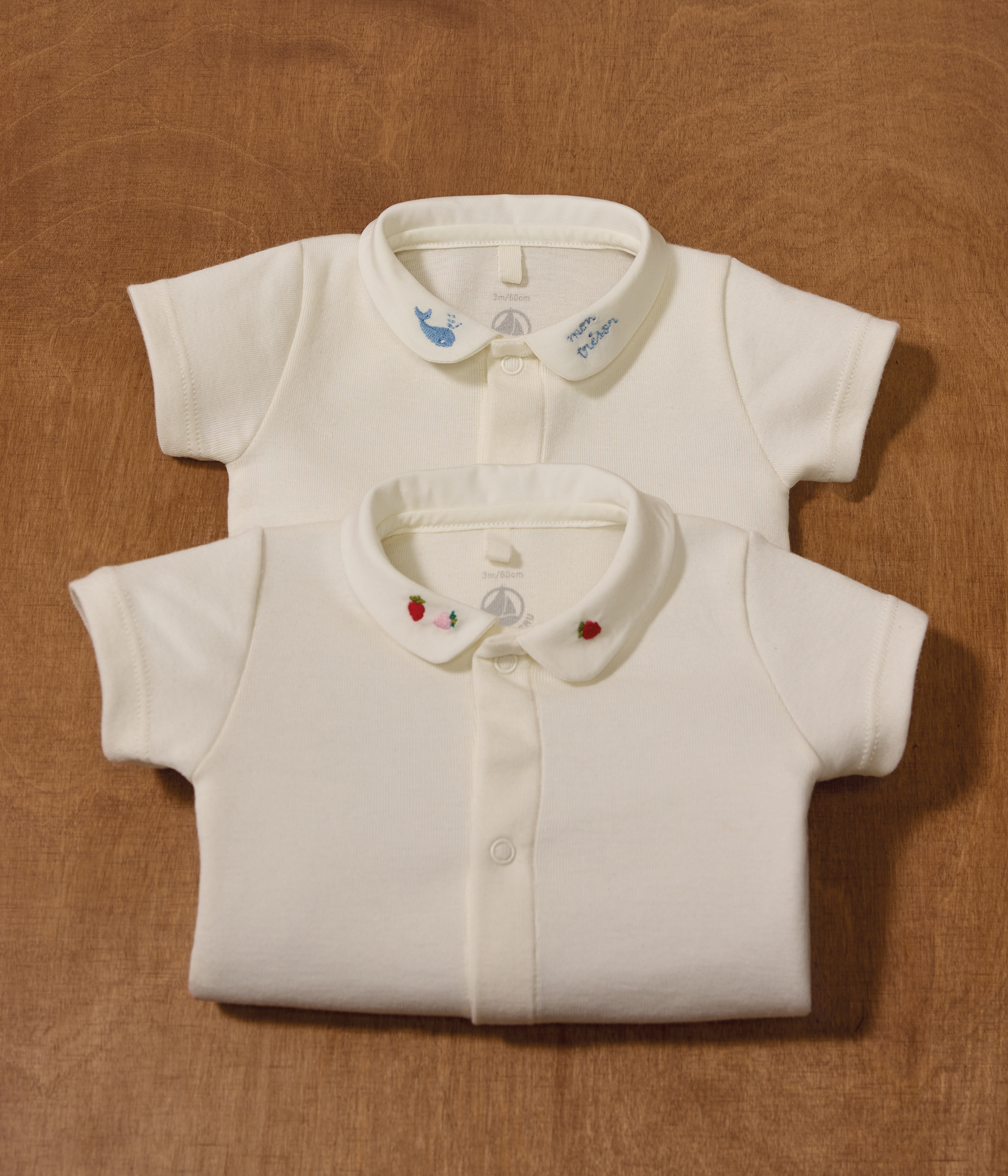 Babies' short-sleeved cotton body with embroidered details