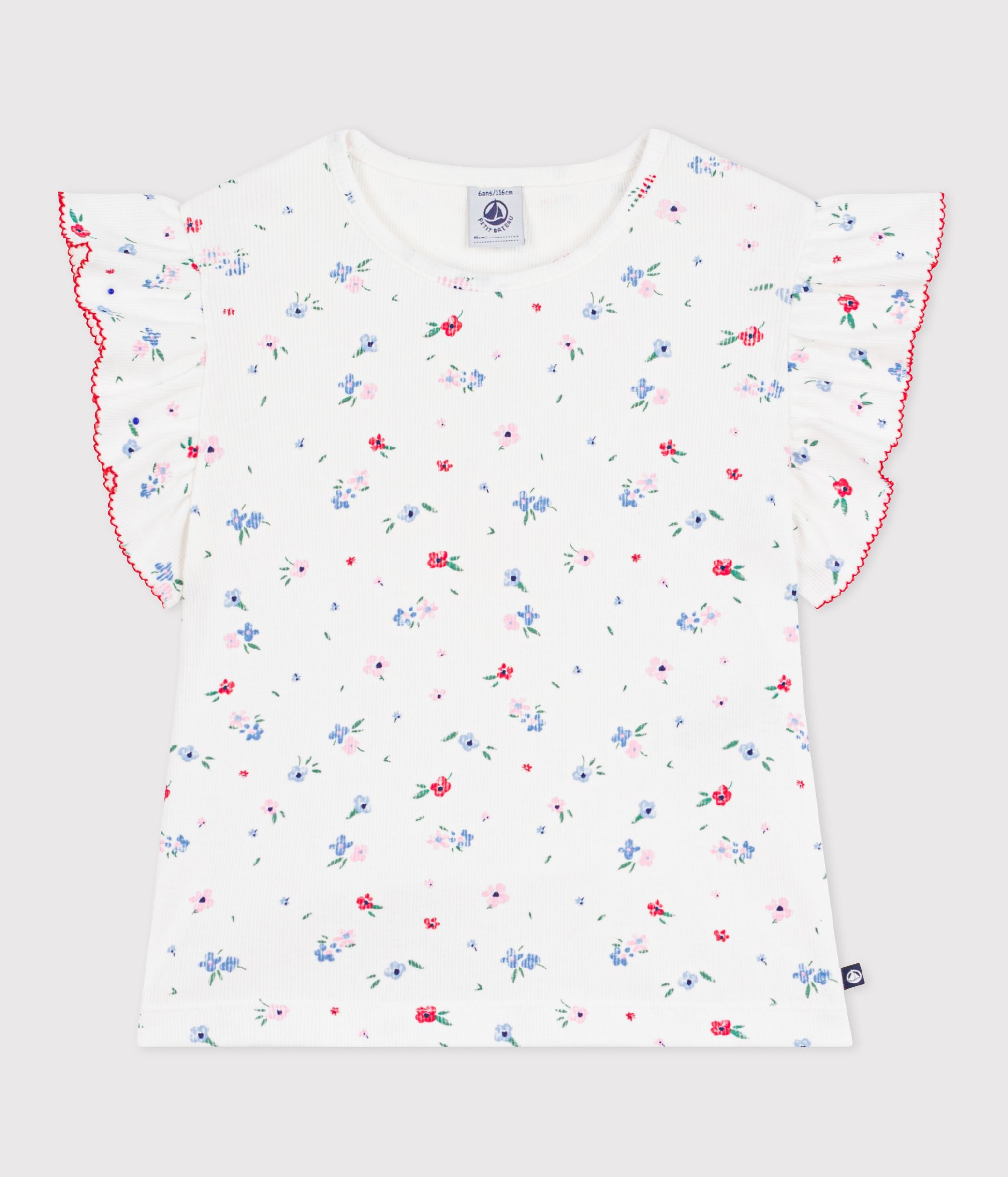 Children's short-sleeved floral print cotton T-shirt