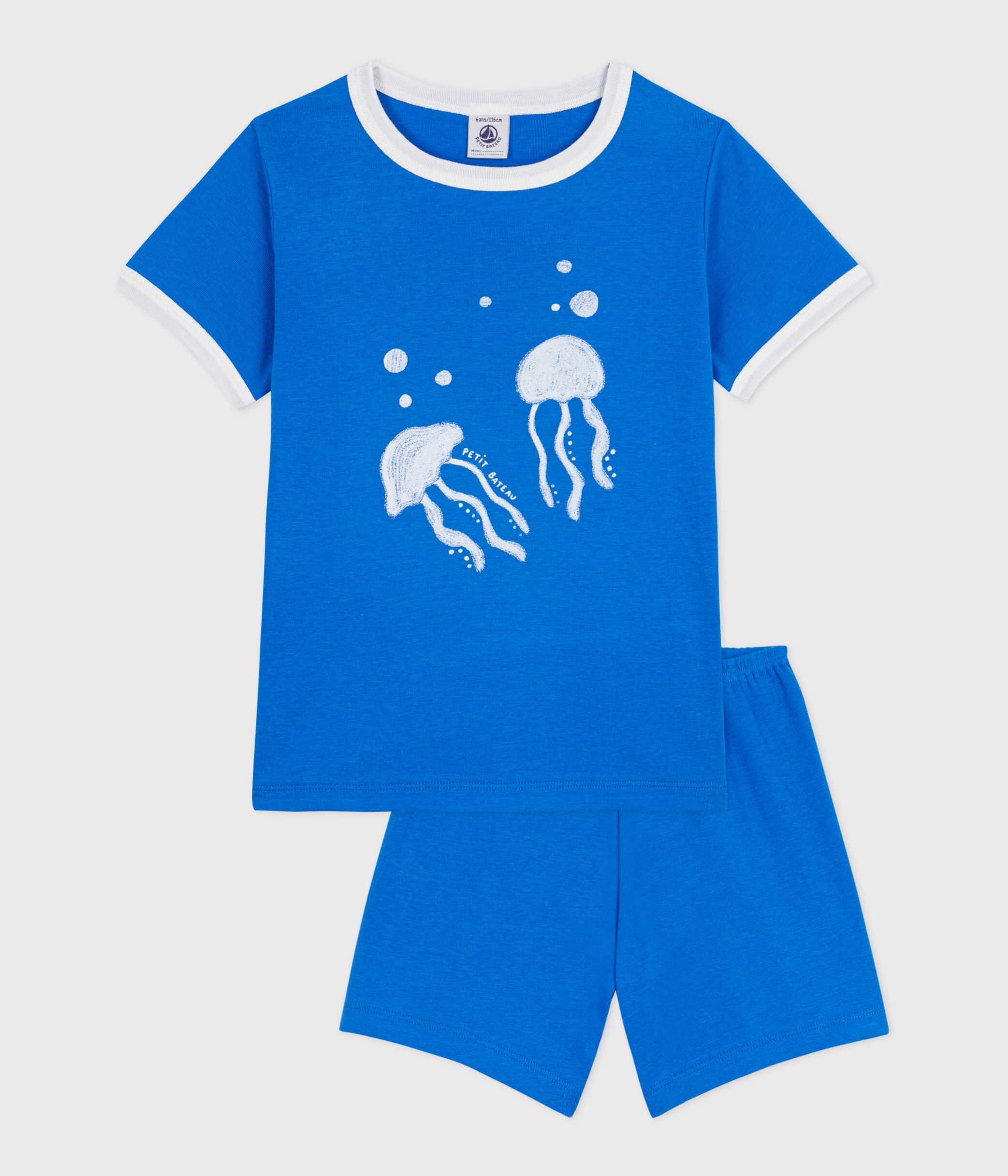 Children's short jellyfish pattern cotton pyjamas