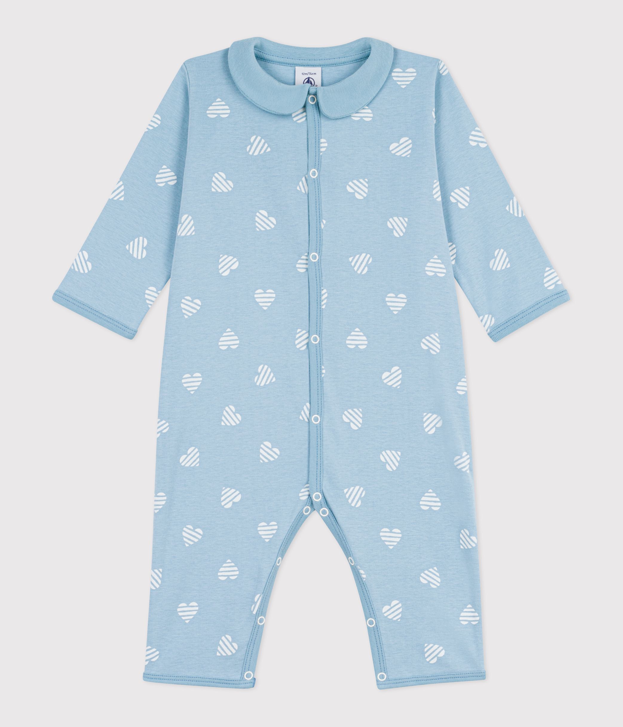 Babies' heart print footless cotton pyjama suit with a collar