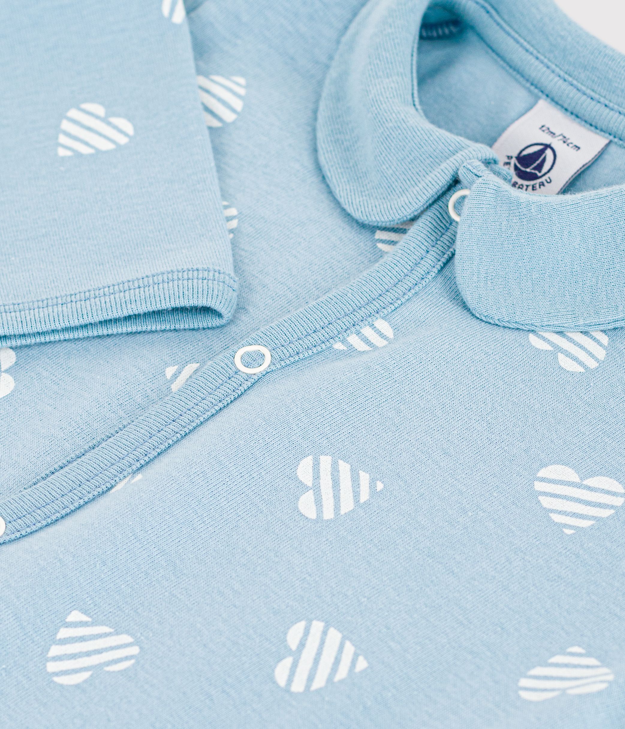 Babies' heart print footless cotton pyjama suit with a collar