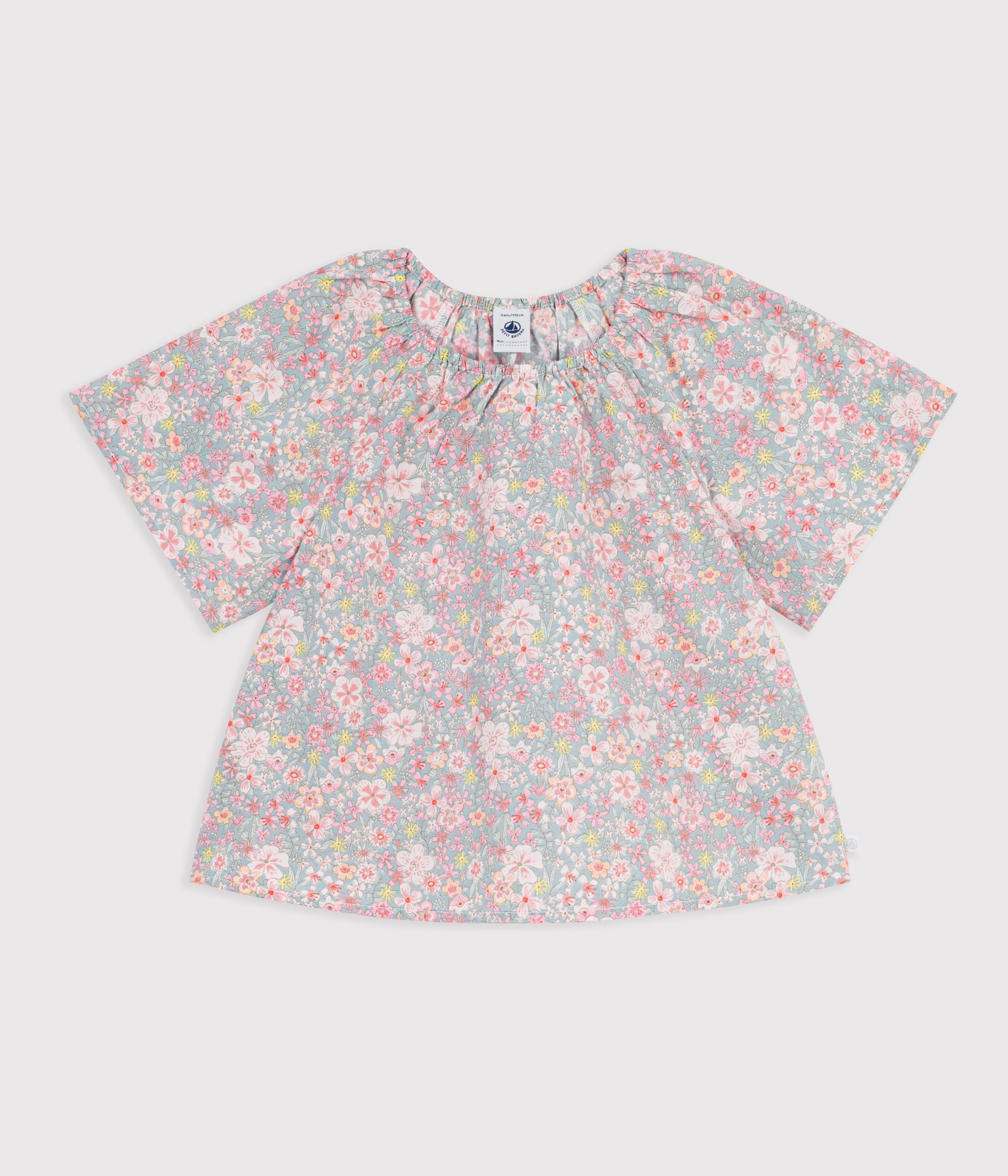 Children's short-sleeved floral print cotton blouse