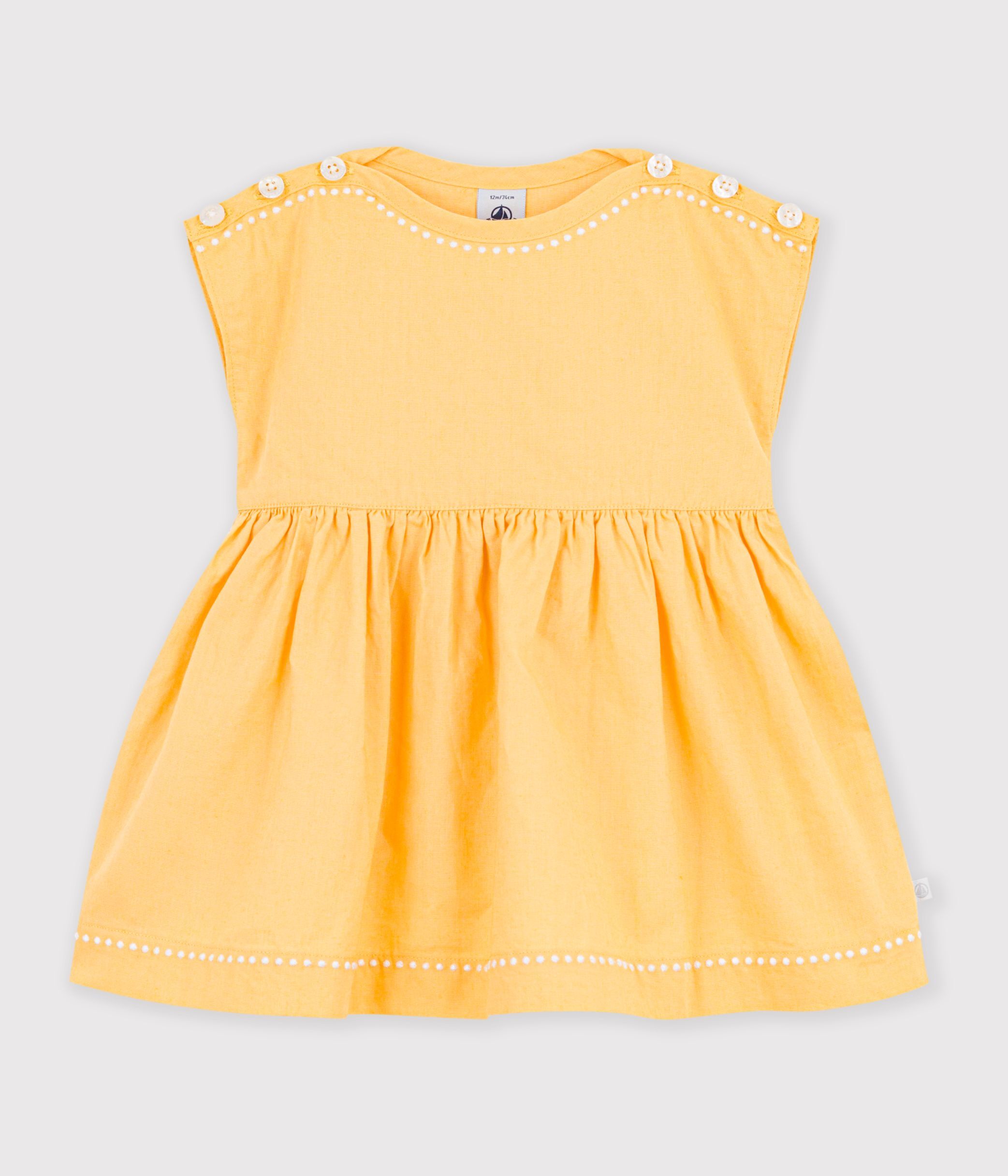 Babies' short-sleeved plain cotton/linen dress