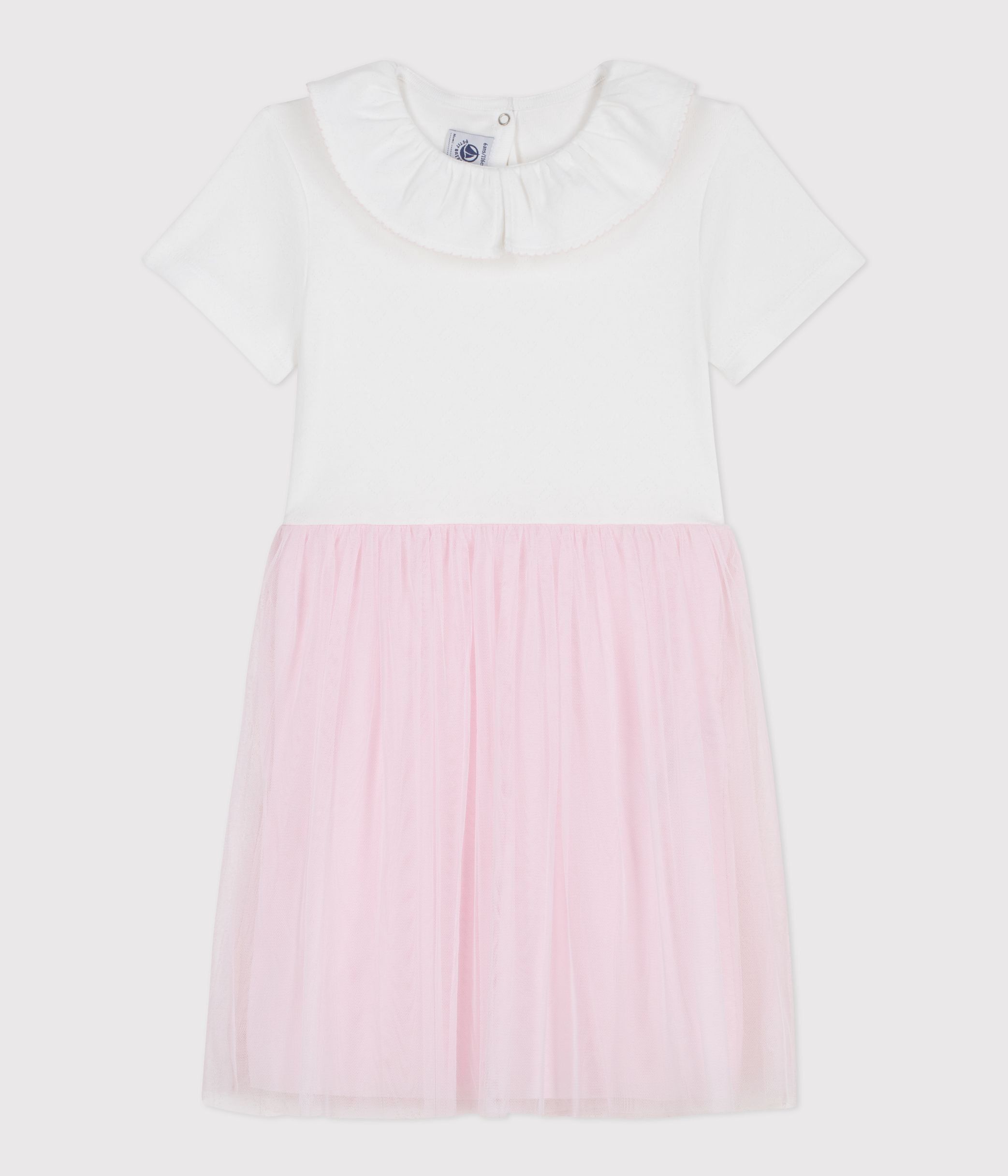 Children's short-sleeved cotton and tulle heart-patterned dress