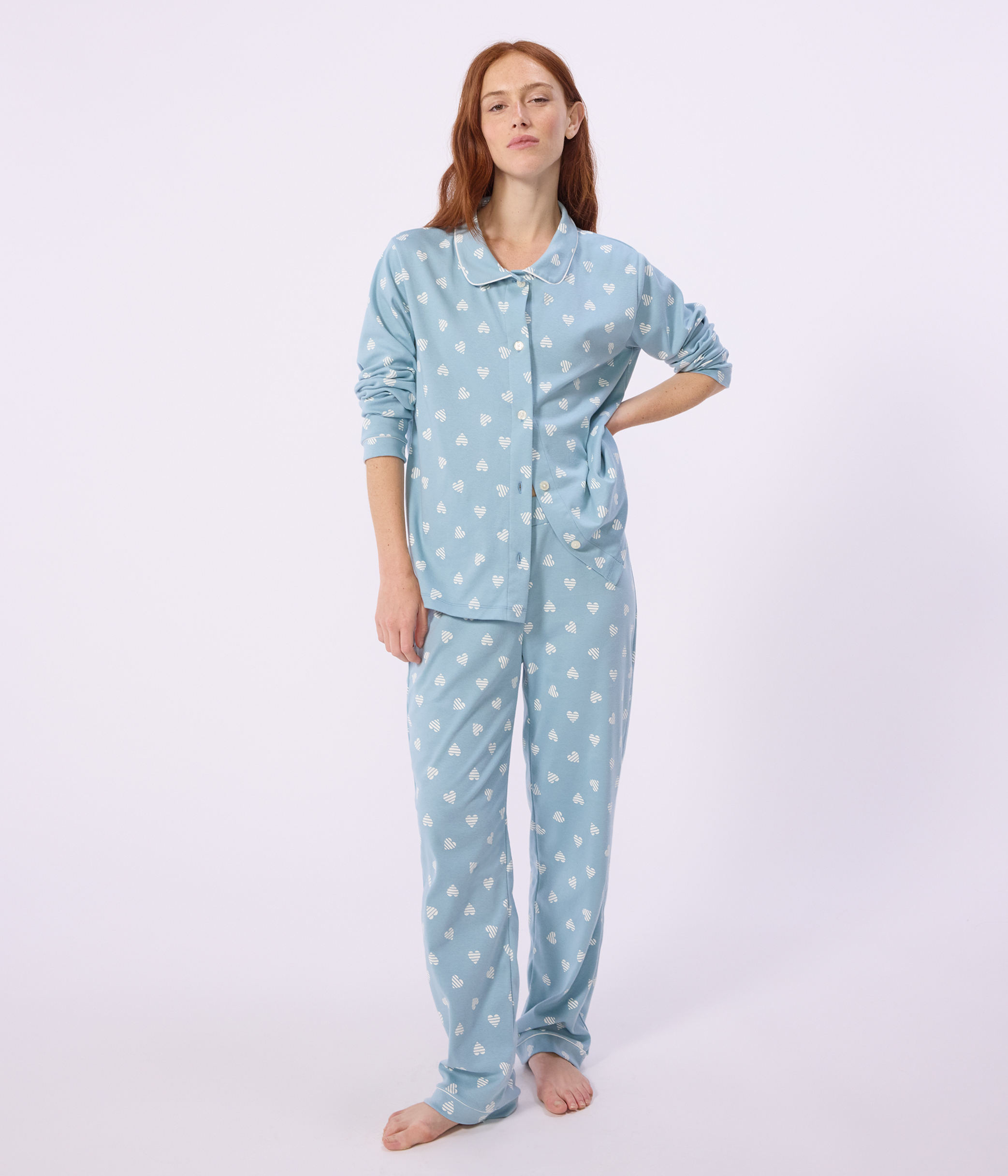 Women's buttoned printed cotton pyjamas