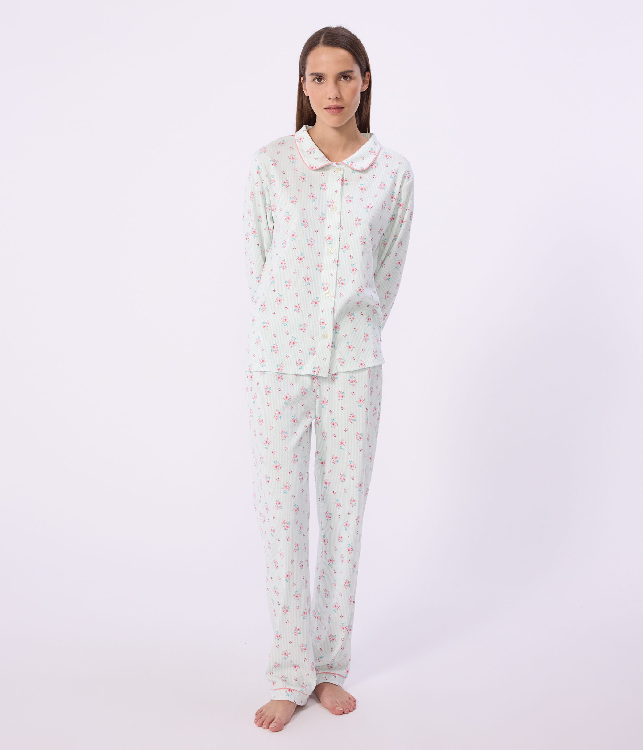 Women's buttoned printed cotton pyjamas