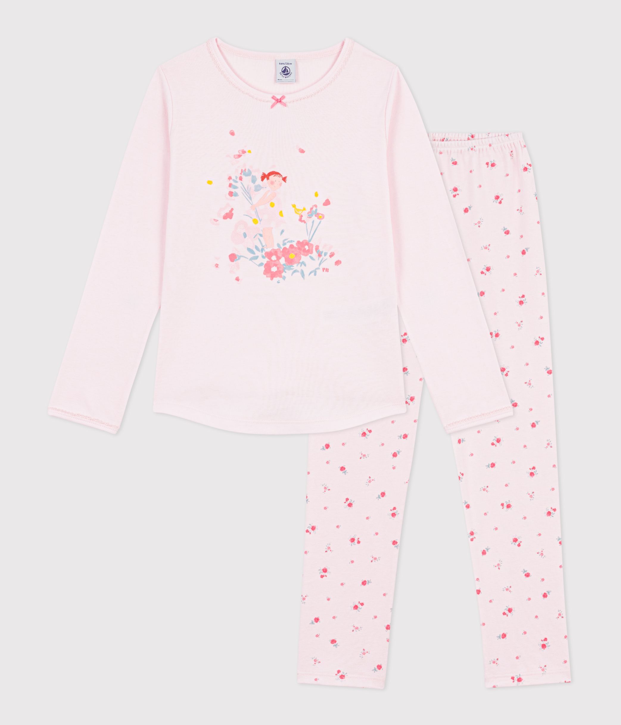 Children's cotton pyjamas with a floral motif