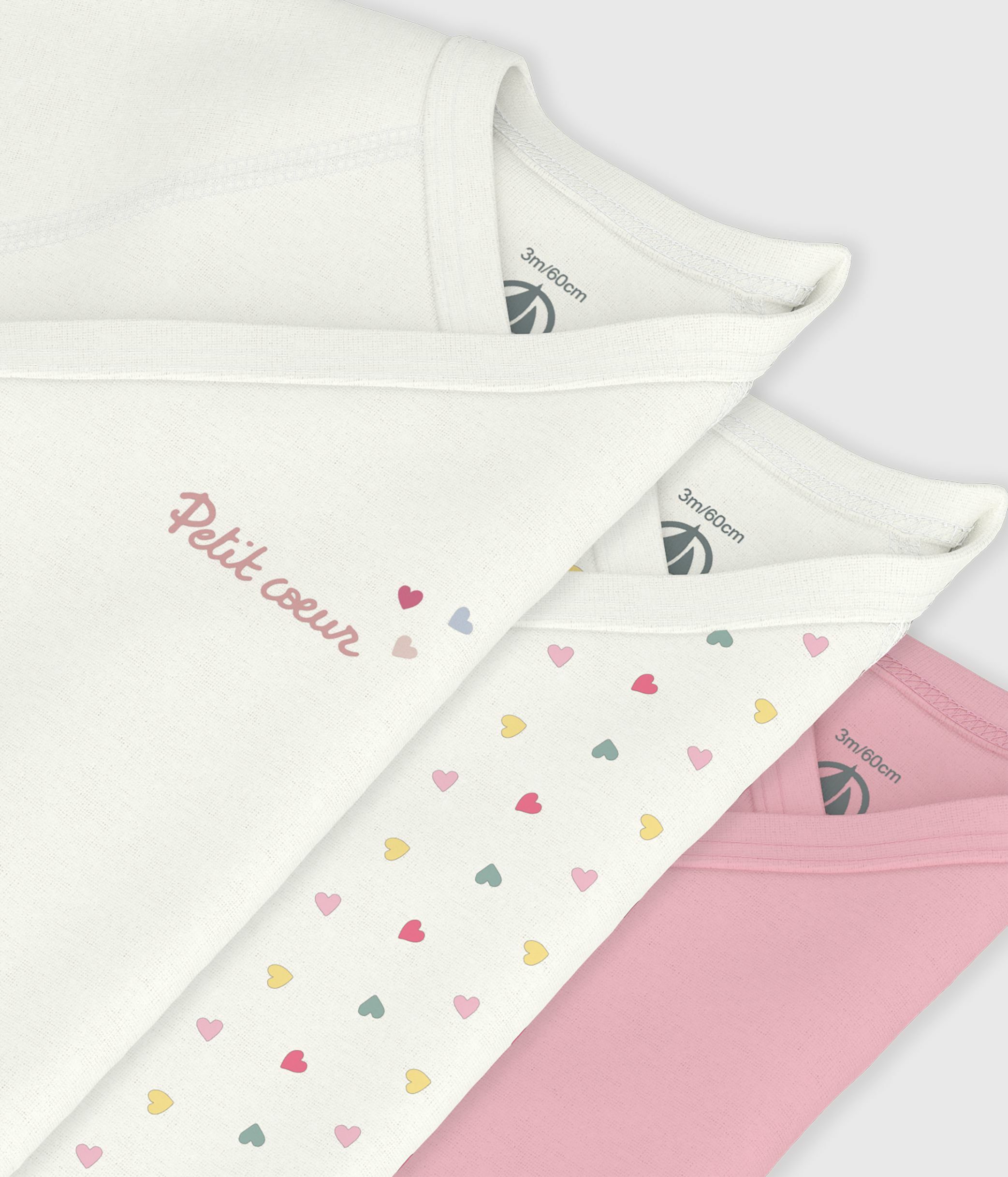 Pack of babies' short-sleeved printed cotton wrapover bodies